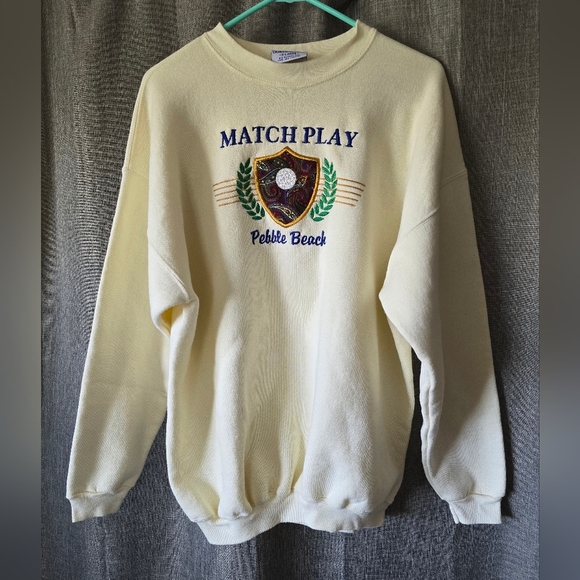Tops - 90s Vtg Golf Sweatshirt XL White Cream Ivory Match Play Pebble Beach Preppy